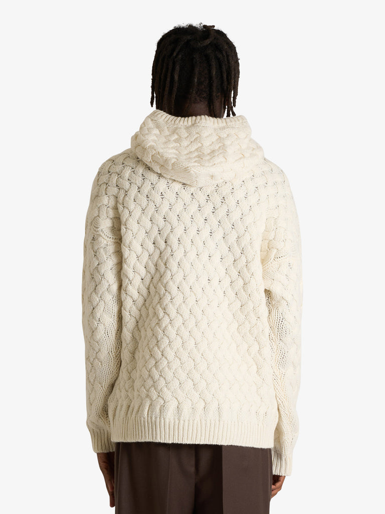 AMARANTO maglia a maniche lunghe con cappuccio uomo panna