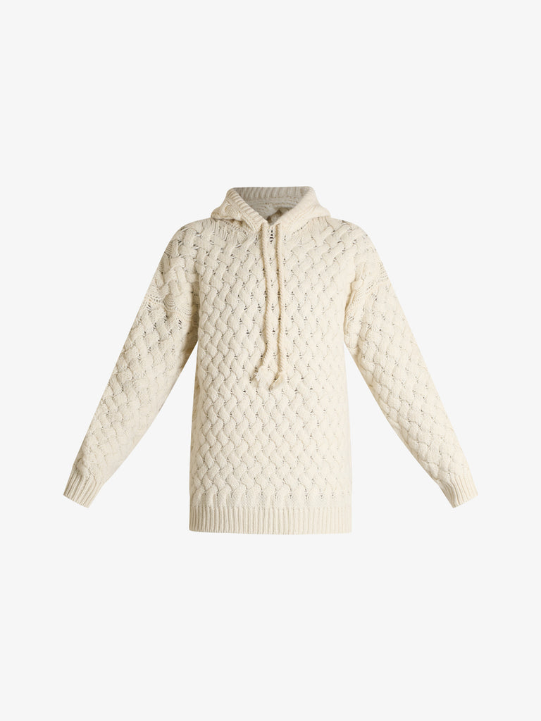 AMARANTO maglia a maniche lunghe con cappuccio uomo panna