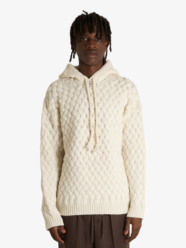 AMARANTO maglia a maniche lunghe con cappuccio uomo panna
