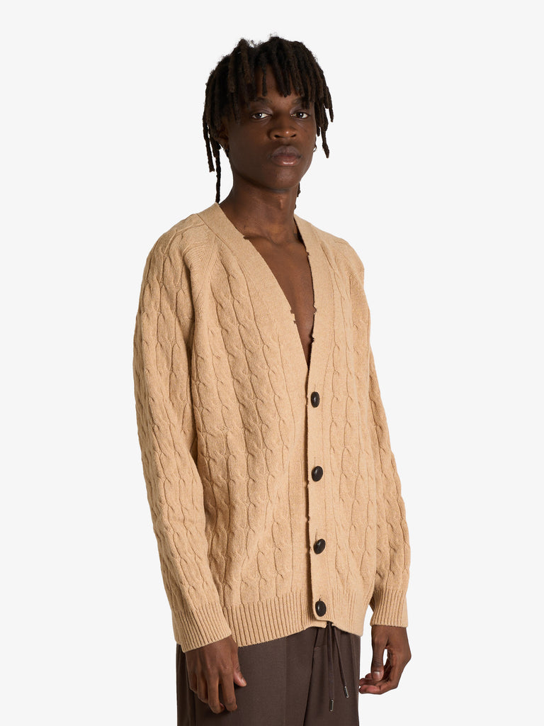 AMARANTO cardigan maglia a trecce uomo beige lana