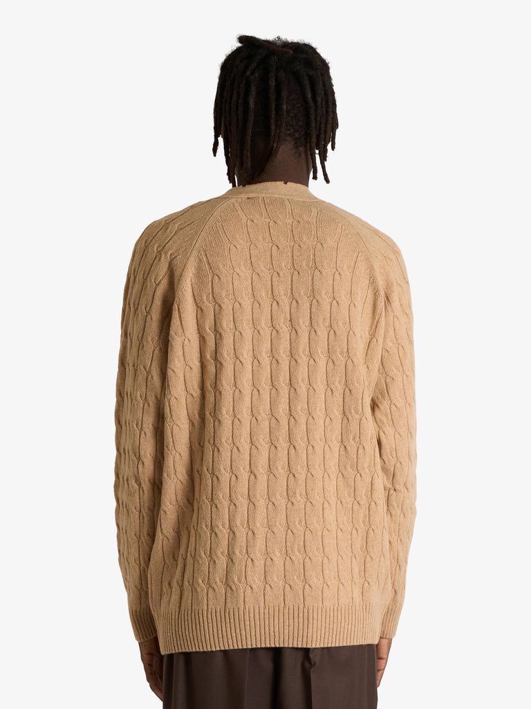 AMARANTO cardigan maglia a trecce uomo beige lana