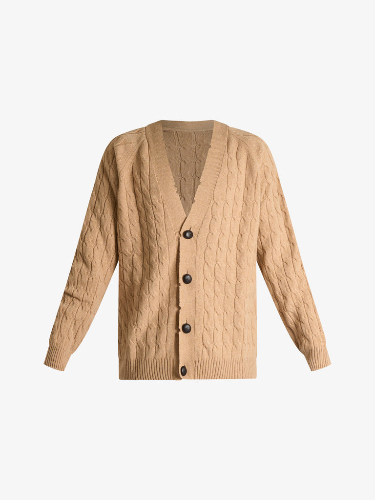 AMARANTO cardigan maglia a trecce uomo beige lana