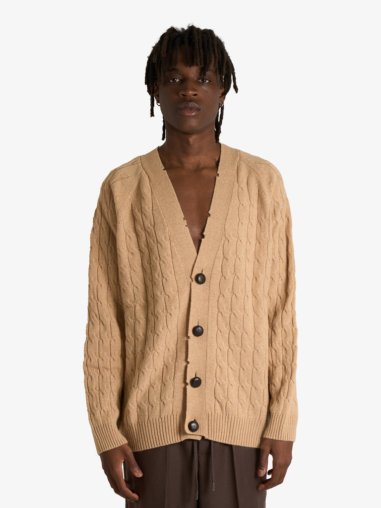 AMARANTO cardigan maglia a trecce uomo beige lana