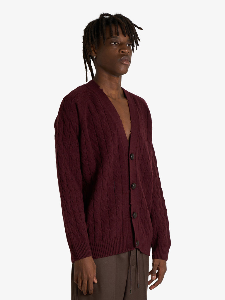 AMARANTO cardigan maglia a trecce uomo viola lana