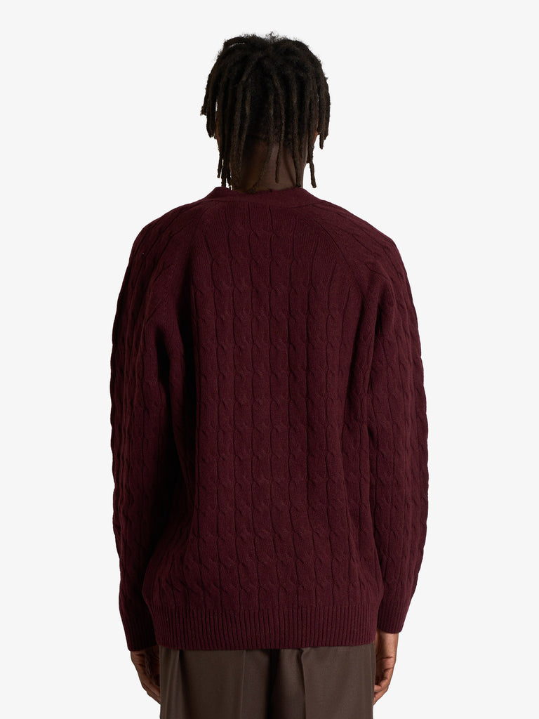 AMARANTO cardigan maglia a trecce uomo viola lana