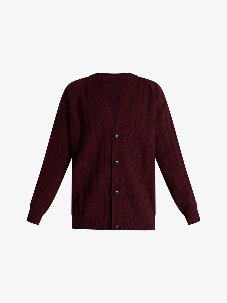 AMARANTO cardigan maglia a trecce uomo viola lana
