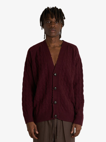 AMARANTO cardigan maglia a trecce uomo viola lana