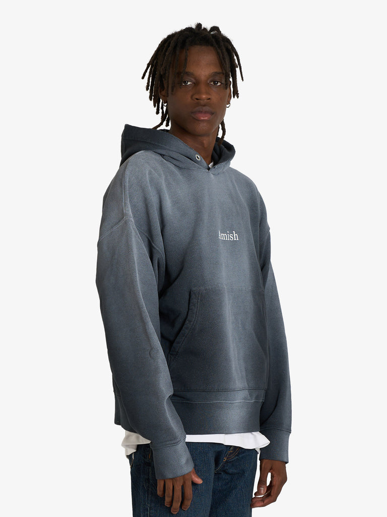 AMISH felpa con cappuccio spray used con logo uomo nero cotone