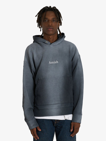 AMISH felpa con cappuccio spray used con logo uomo nero cotone