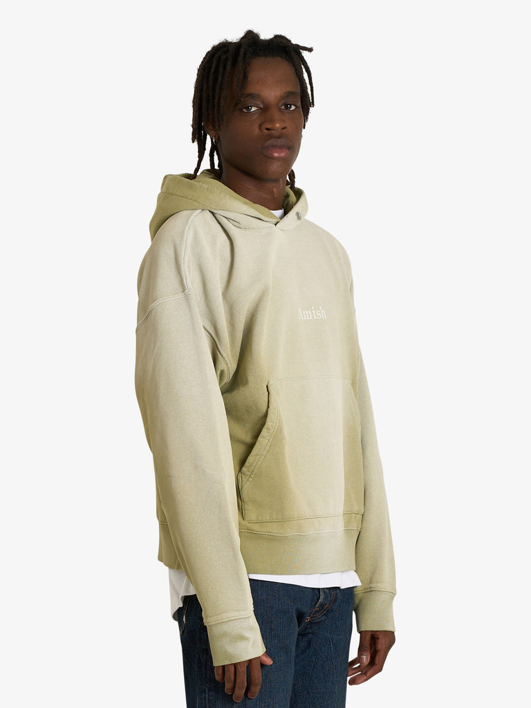 AMISH felpa con cappuccio spray used con logo uomo verde cotone
