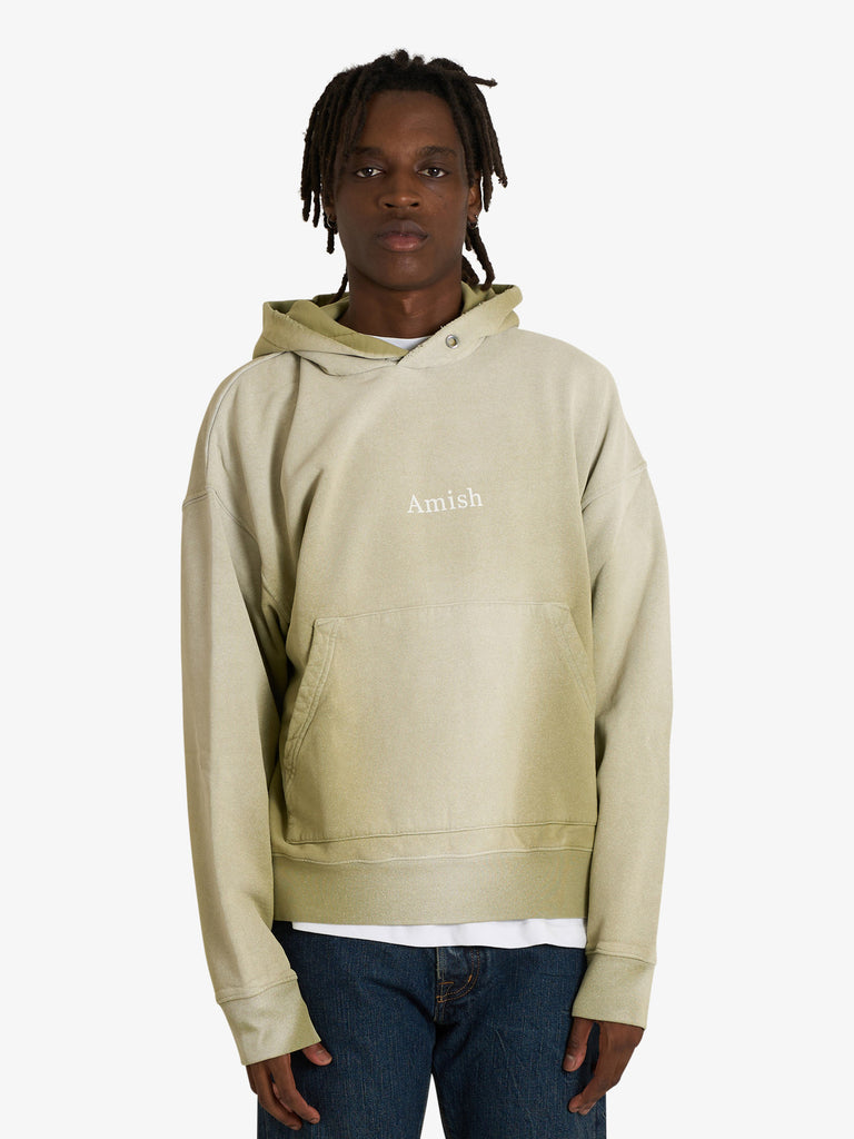AMISH felpa con cappuccio spray used con logo uomo verde cotone