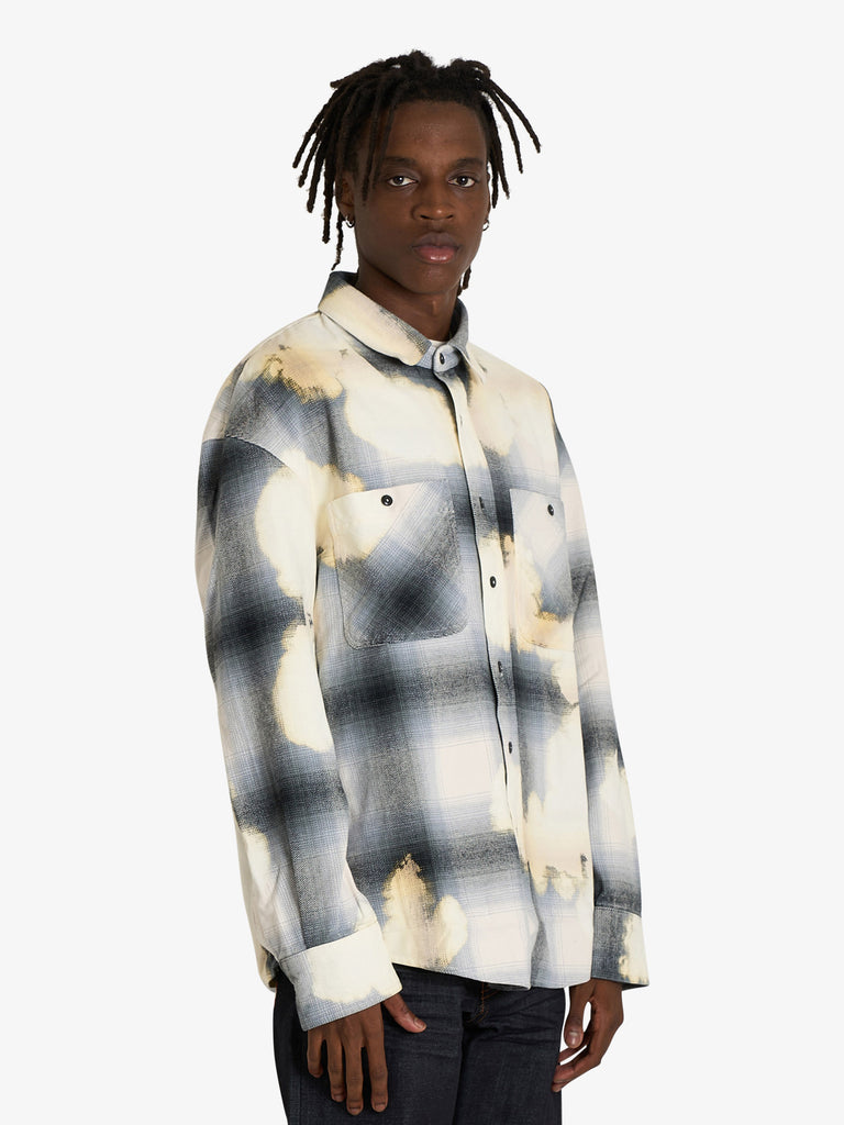 AMISH camicia da lavoro effetto bleached uomo grigio cotone