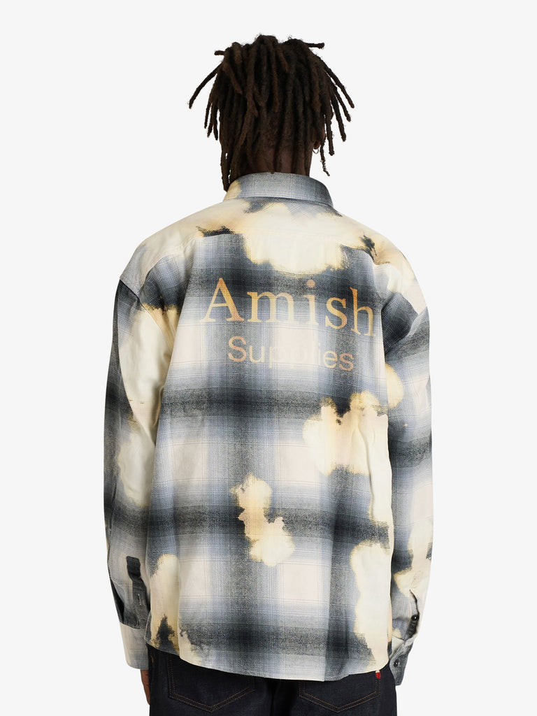 AMISH camicia da lavoro effetto bleached uomo grigio cotone