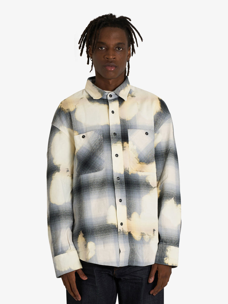 AMISH camicia da lavoro effetto bleached uomo grigio cotone