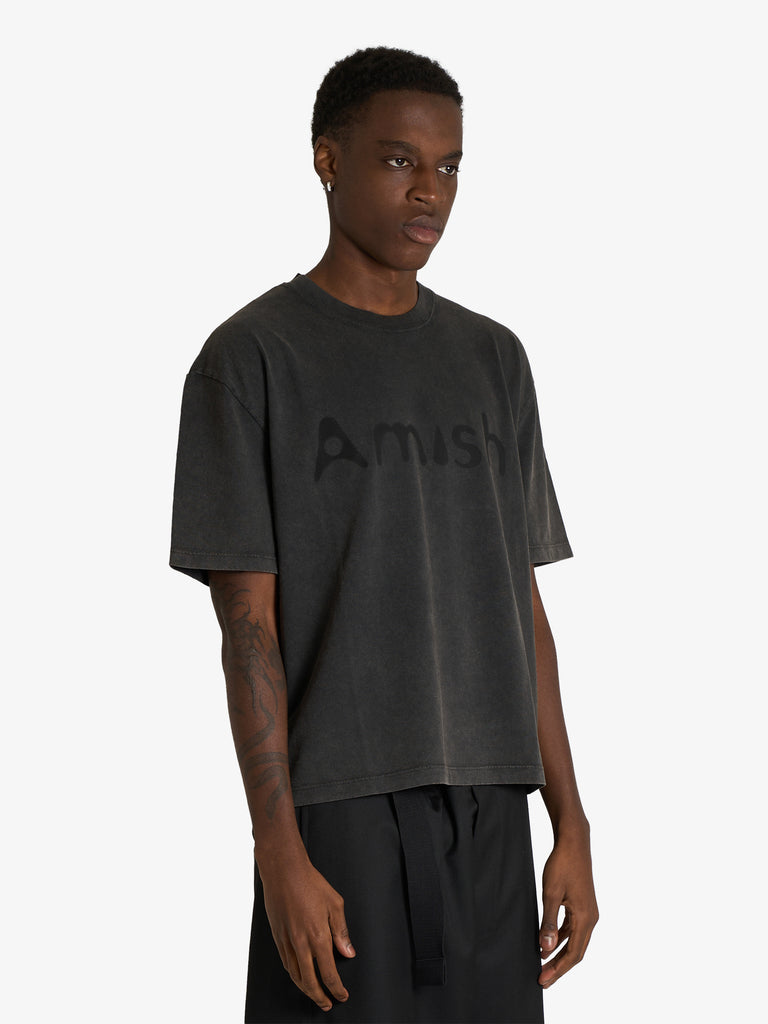 AMISH t-shirt cropped shadow con logo uomo nero