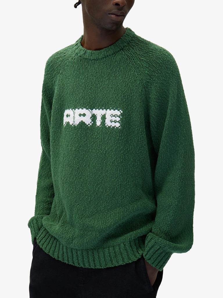 ARTE ANTWERP maglione pixel front uomo verde cotone