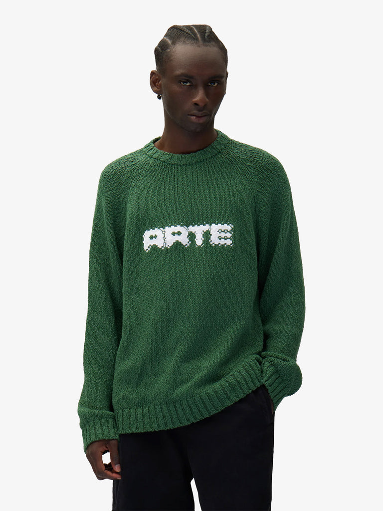 ARTE ANTWERP maglione pixel front uomo verde cotone