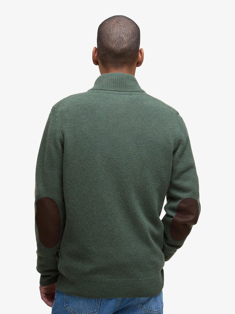 BARBOUR maglione patch con zip uomo verde lana