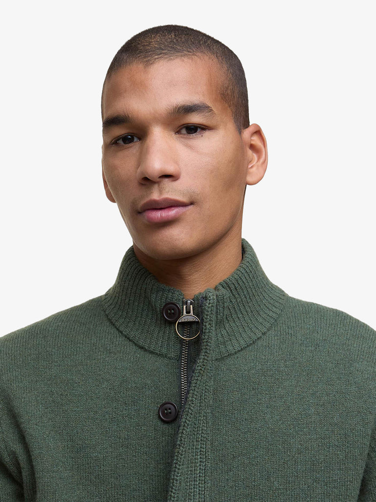 BARBOUR maglione patch con zip uomo verde lana