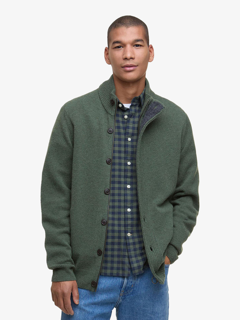 BARBOUR maglione patch con zip uomo verde lana