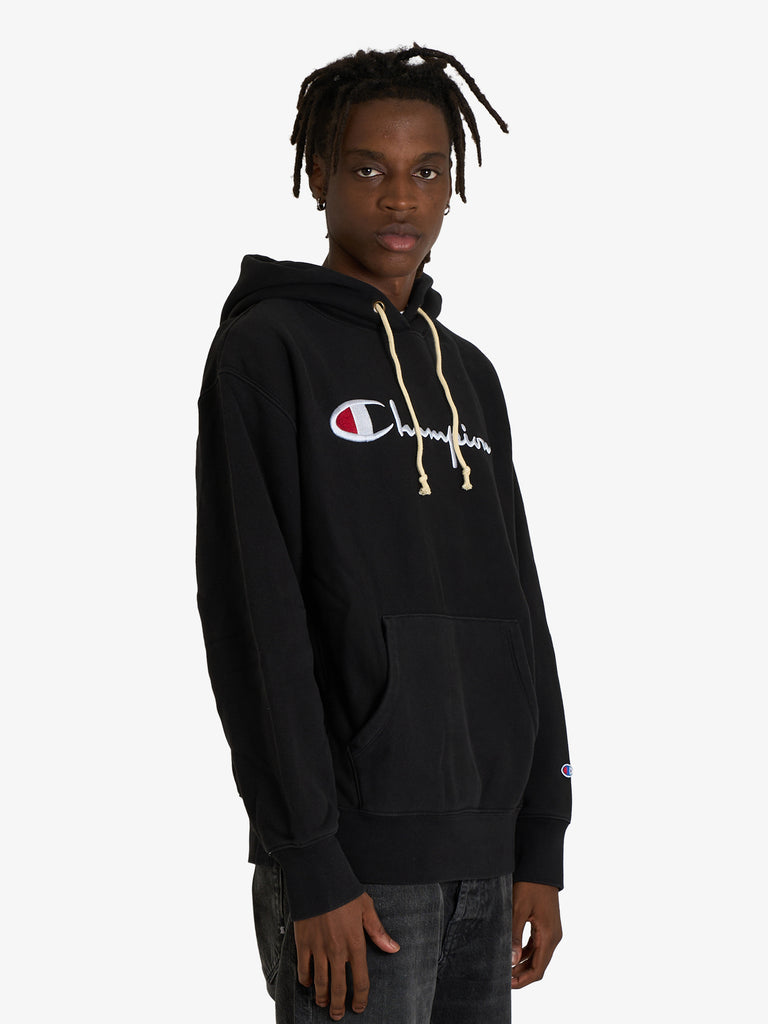 CHAMPION felpa con cappuccio reverse weave con interno felpato uomo nero