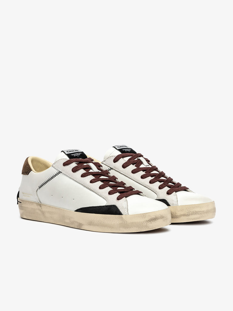 CRIME LONDON sneakers uomo distressed 11001AA8 pelle bianco