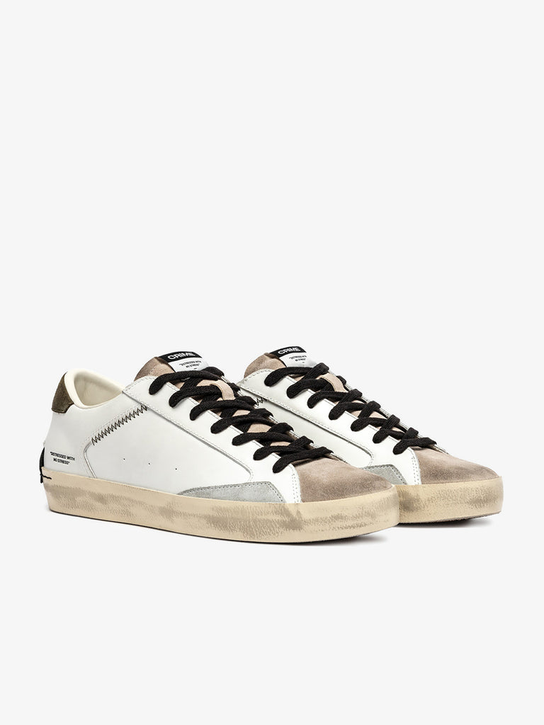 CRIME LONDON sneakers uomo distressed 11003AA810 pelle bianco