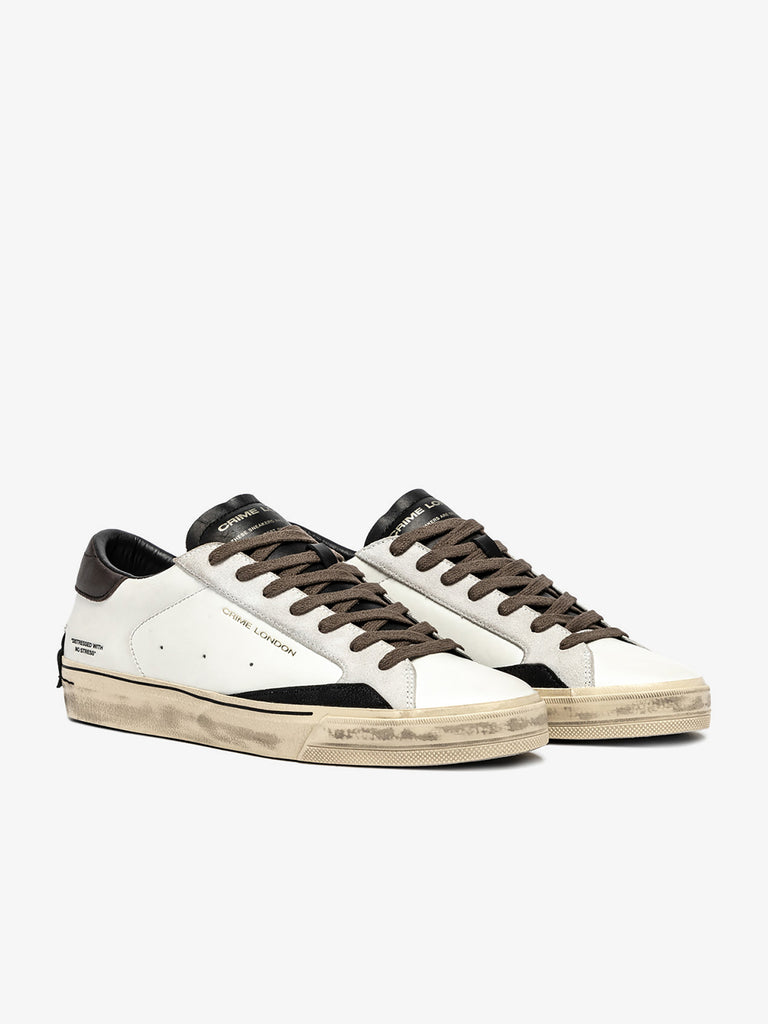 CRIME LONDON sneakers uomo distressed 11075AA810 pelle bianco
