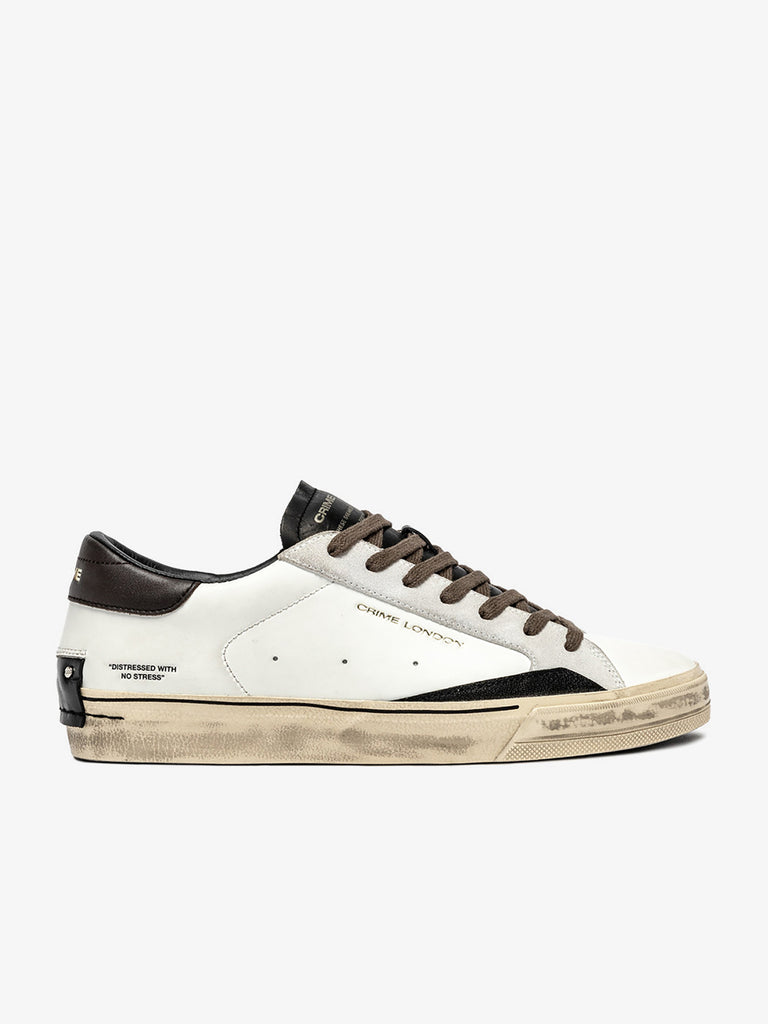 CRIME LONDON sneakers uomo distressed 11075AA810 pelle bianco