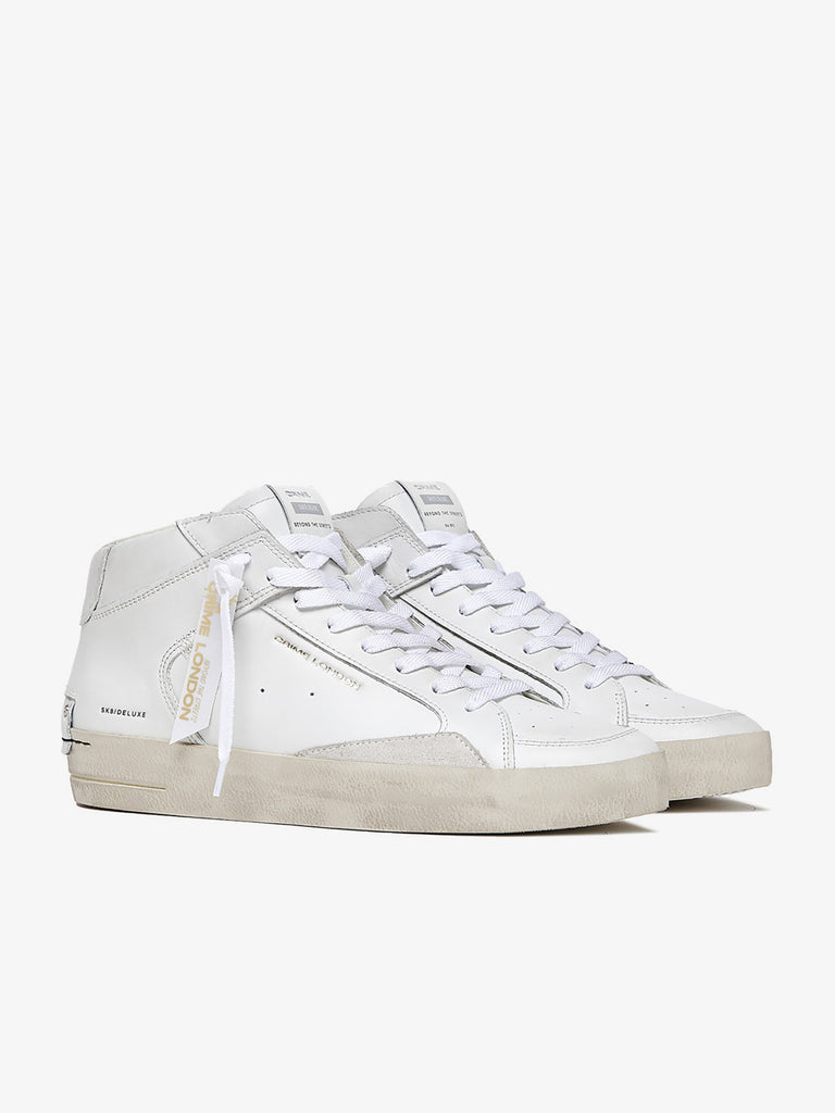 CRIME LONDON sneakers uomo sk8 deluxe mid 17150PP610 pelle bianco