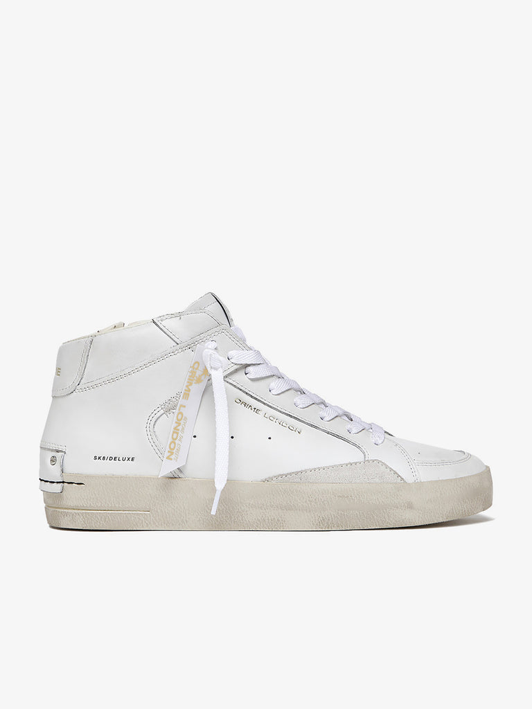 CRIME LONDON sneakers uomo sk8 deluxe mid 17150PP610 pelle bianco