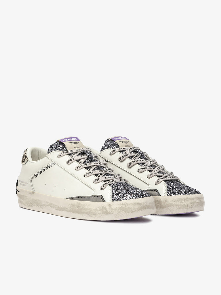 CRIME LONDON sneakers donna distressed 25003AA810 pelle bianco