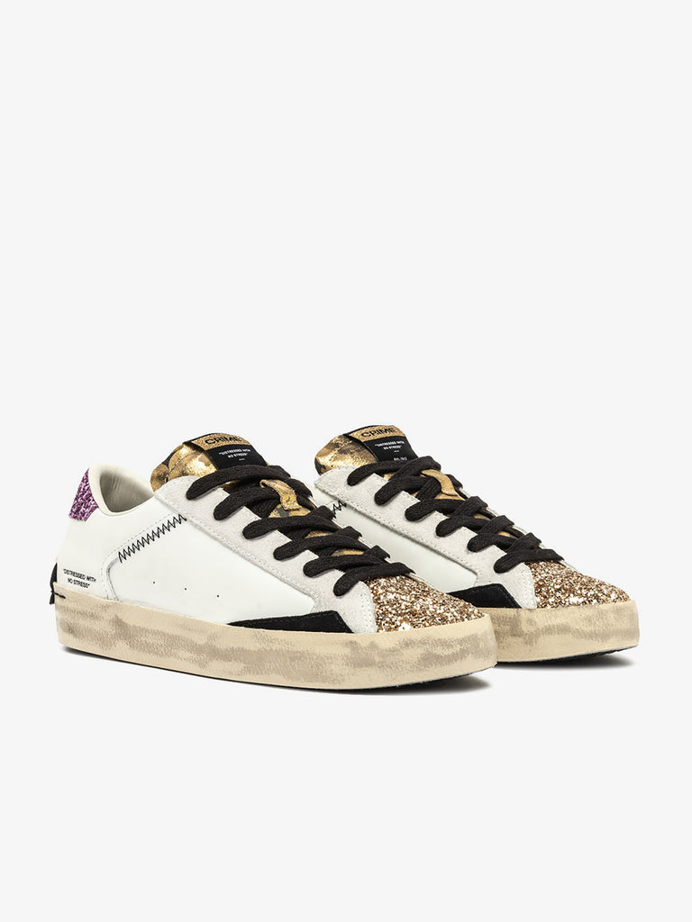 CRIME LONDON sneakers donna distressed 25006AA810 pelle bianco
