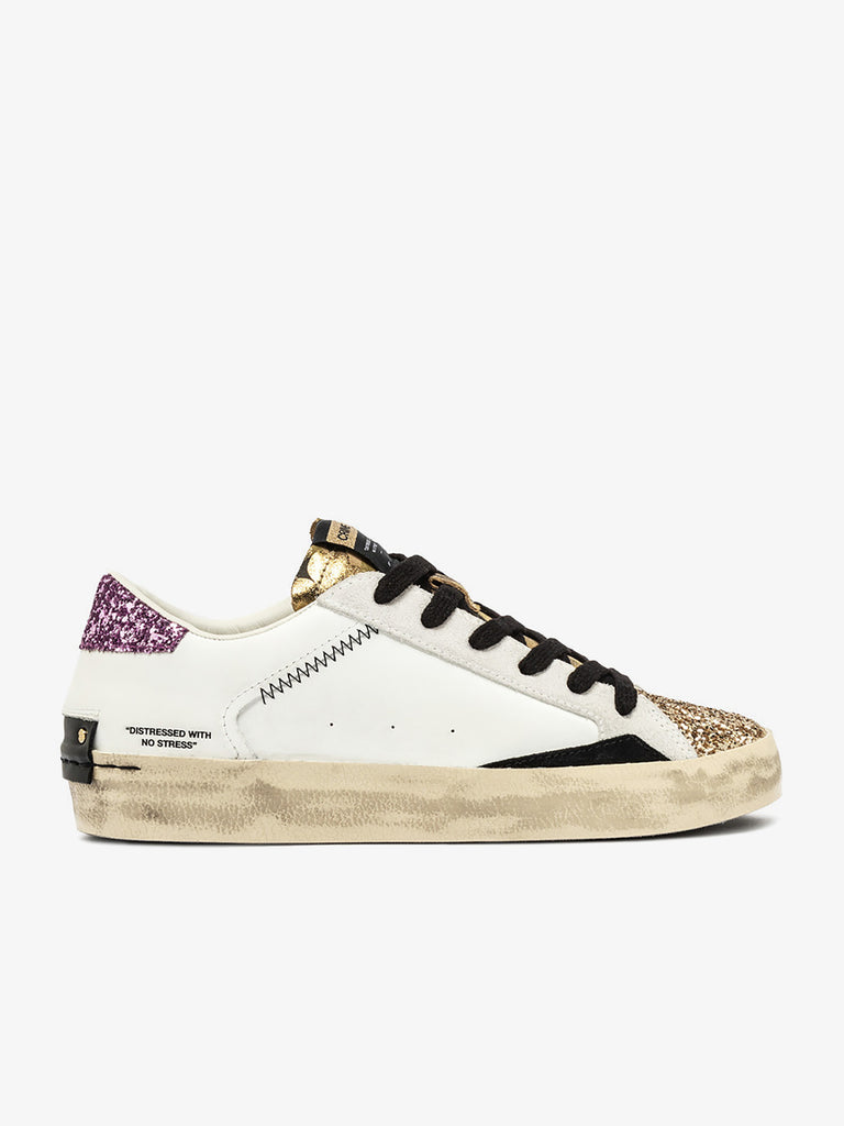 CRIME LONDON sneakers donna distressed 25006AA810 pelle bianco