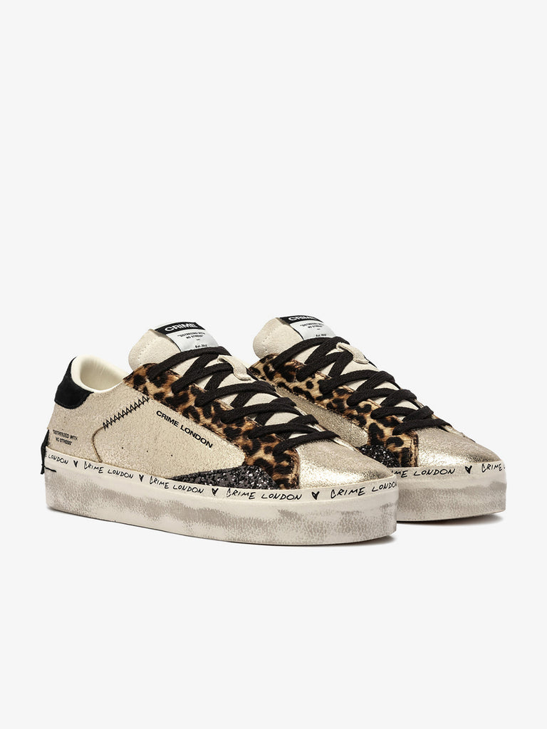 CRIME LONDON sneakers donna distressed 25071AA8 pelle oro