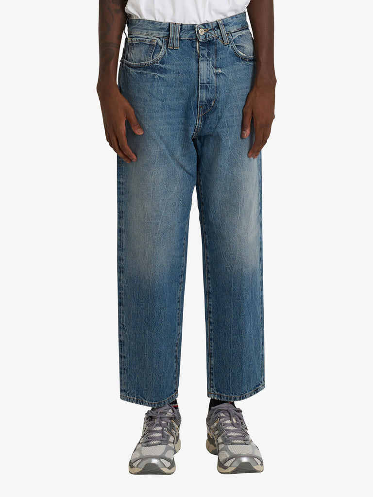 CYCLE jeans jumbo baggy fit bordo danneggiato uomo blu cotone