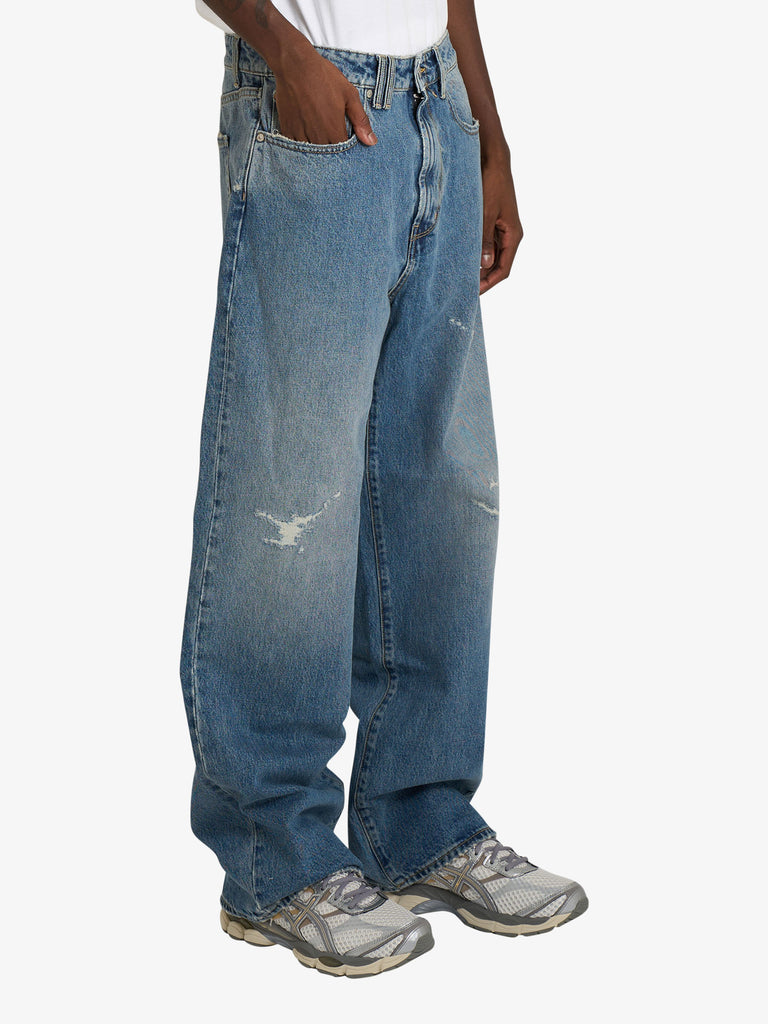 CYCLE jeans big super wide leg con candeggina uomo blu cotone