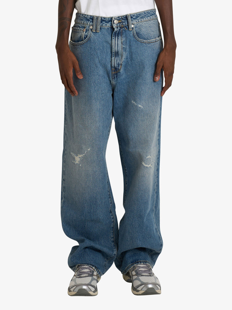 CYCLE jeans big super wide leg con candeggina uomo blu cotone