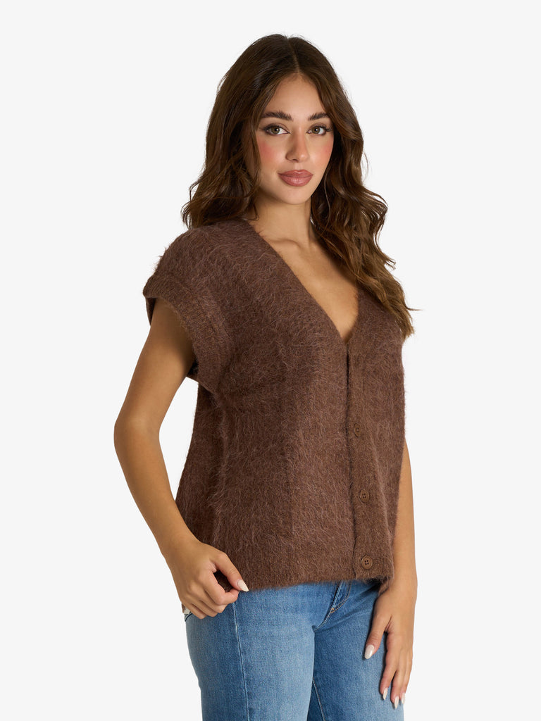 CYCLE gilet spazzolato a costa inglese donna marrone