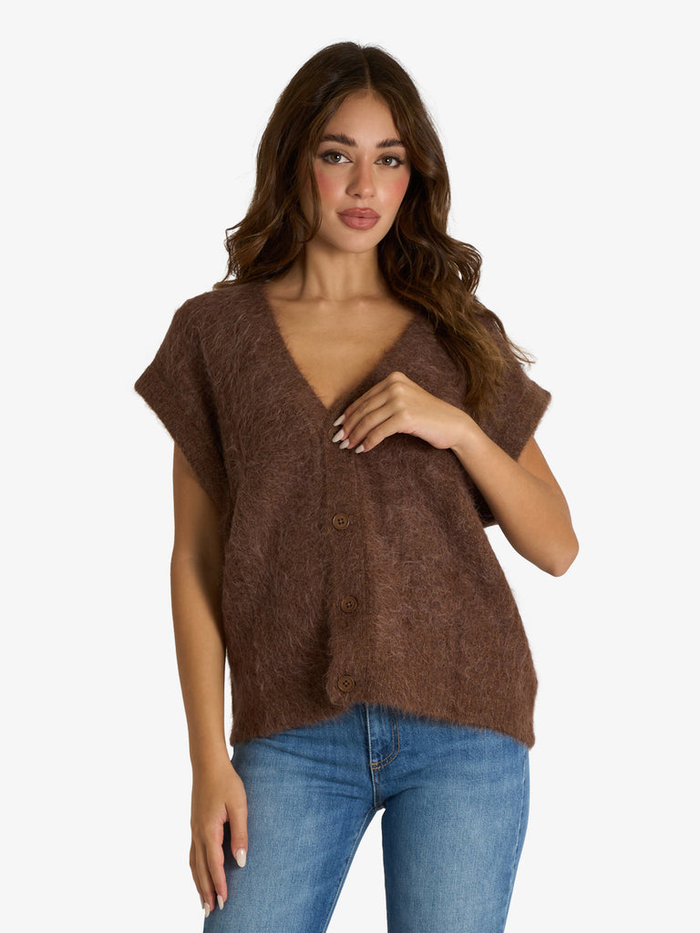 CYCLE gilet spazzolato a costa inglese donna marrone