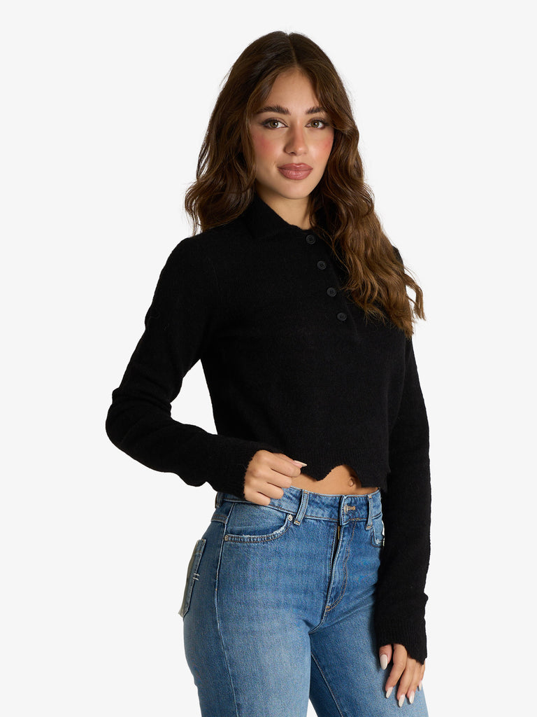 CYCLE polo in maglia misto alpaca donna nero