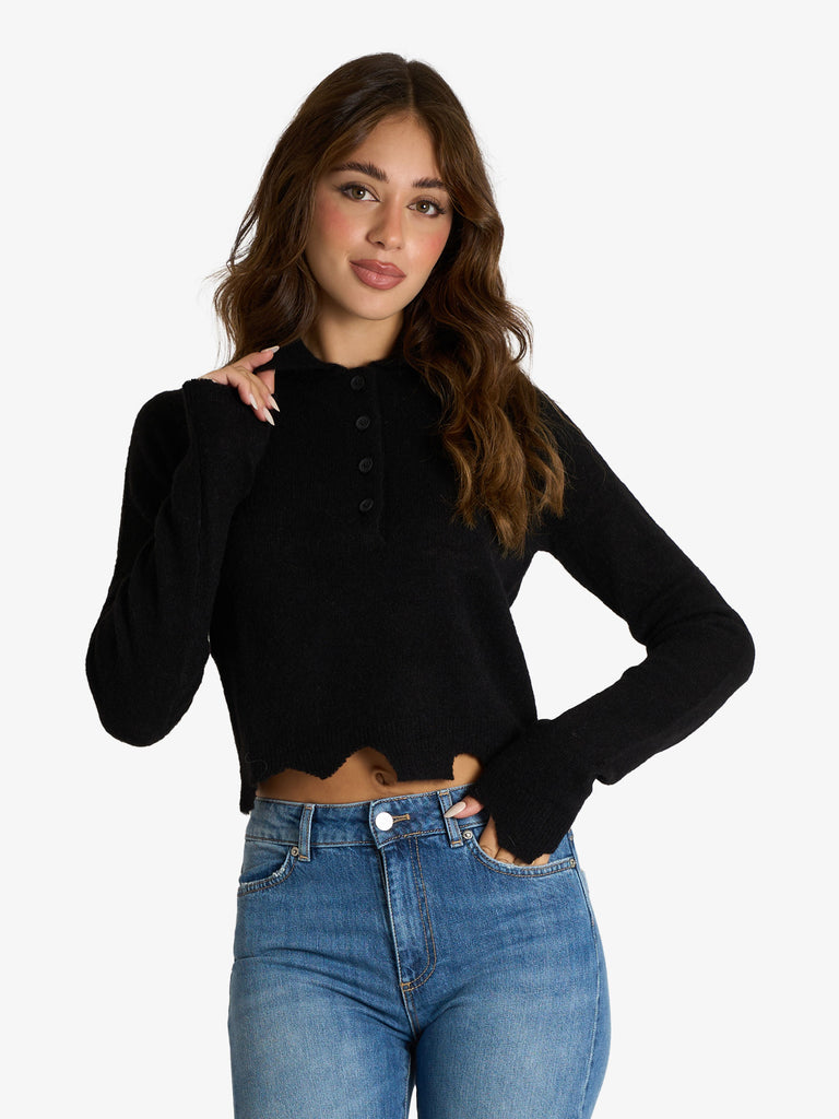 CYCLE polo in maglia misto alpaca donna nero