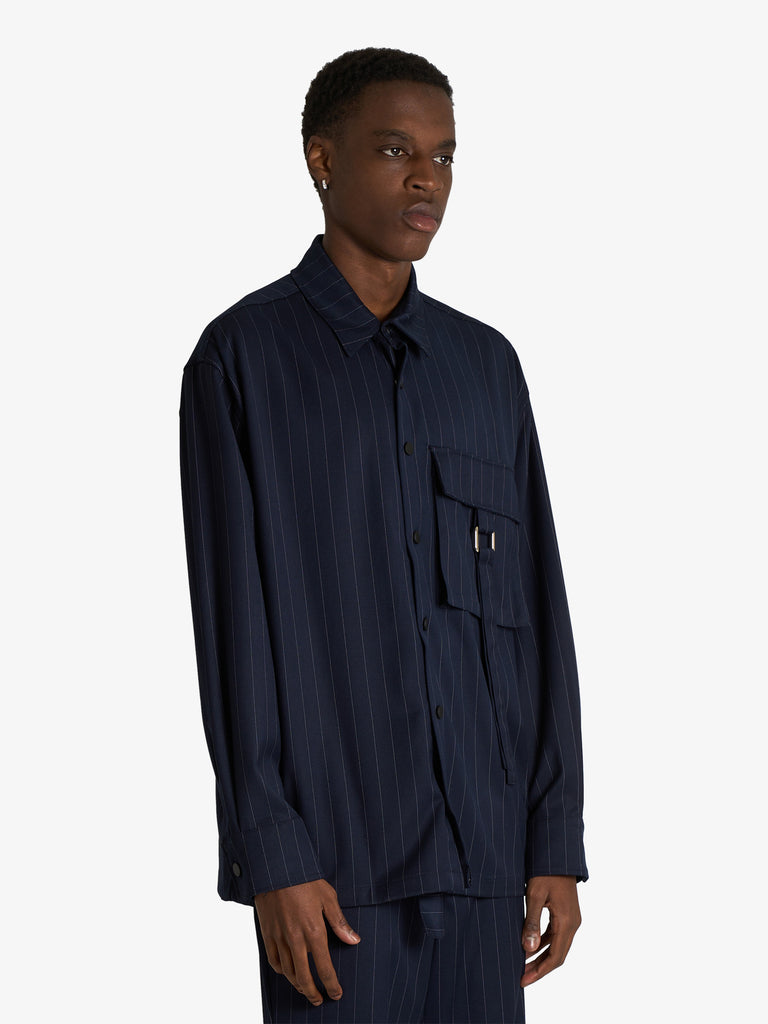 DARK LABEL camicia over con stampa uomo blu lana