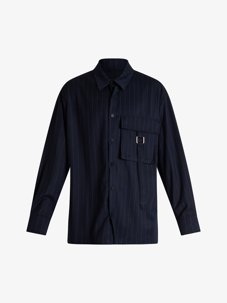 DARK LABEL camicia over con stampa uomo blu lana
