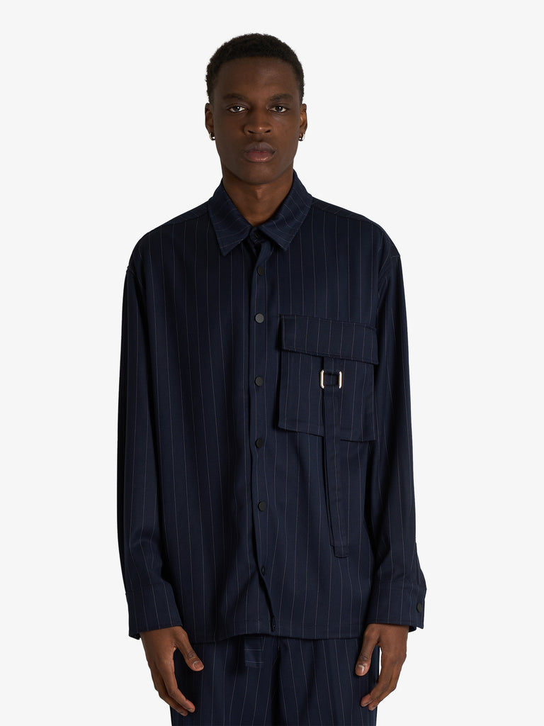 DARK LABEL camicia over con stampa uomo blu lana