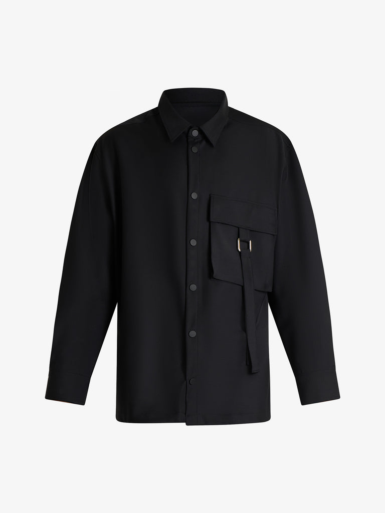 DARK LABEL camicia over con stampa uomo nero lana
