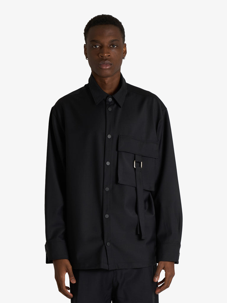 DARK LABEL camicia over con stampa uomo nero lana