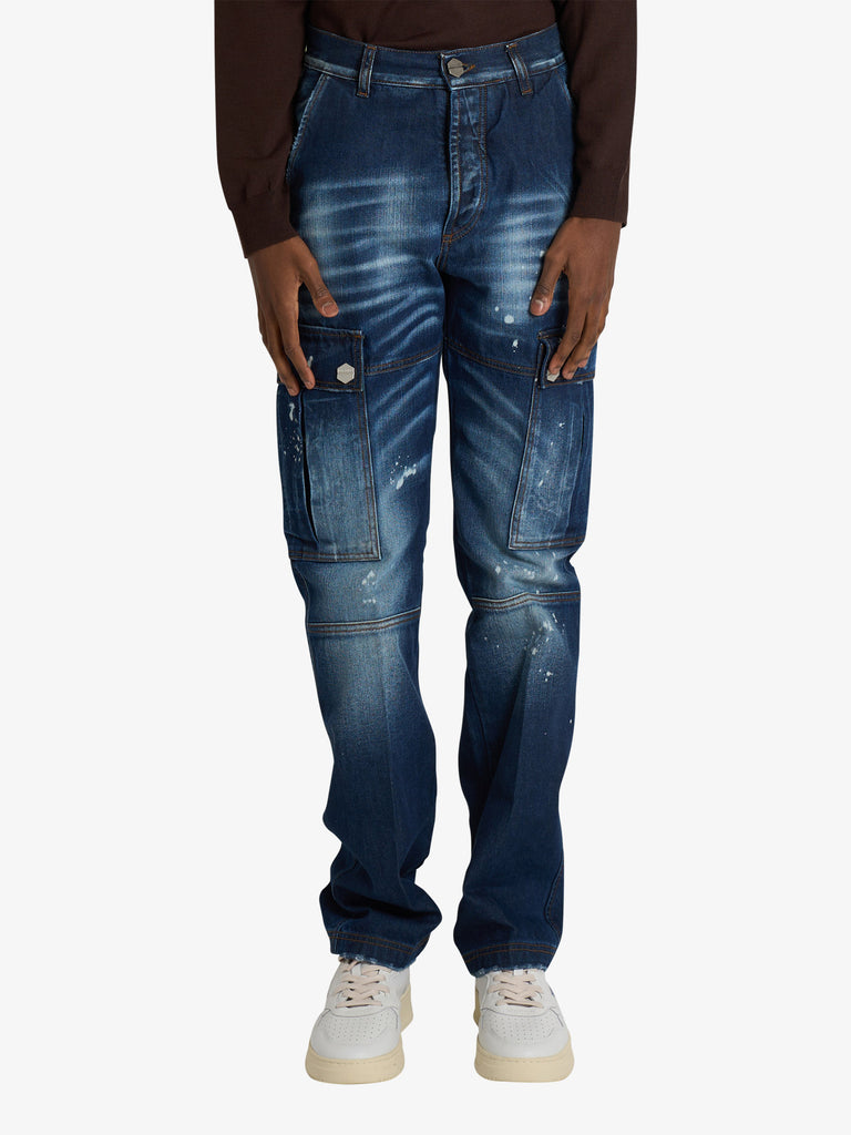 DARK LABEL jeans con tasconi uomo denim cotone