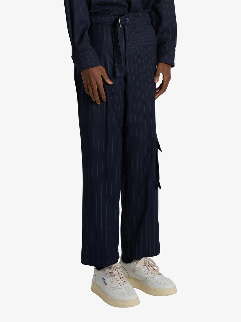 DARK LABEL pantalone over con stampa uomo blu lana