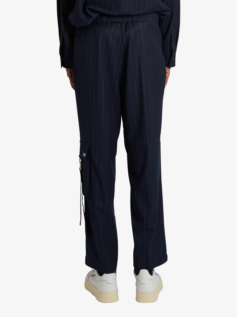 DARK LABEL pantalone over con stampa uomo blu lana